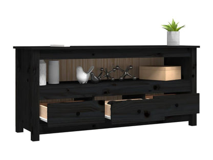 Meuble TV Noir 114x35x52 cm Bois de pin massif QQJS86143
