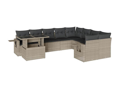 Salon de jardin avec coussins 10 pièces gris clair résine tressée MFZM42476