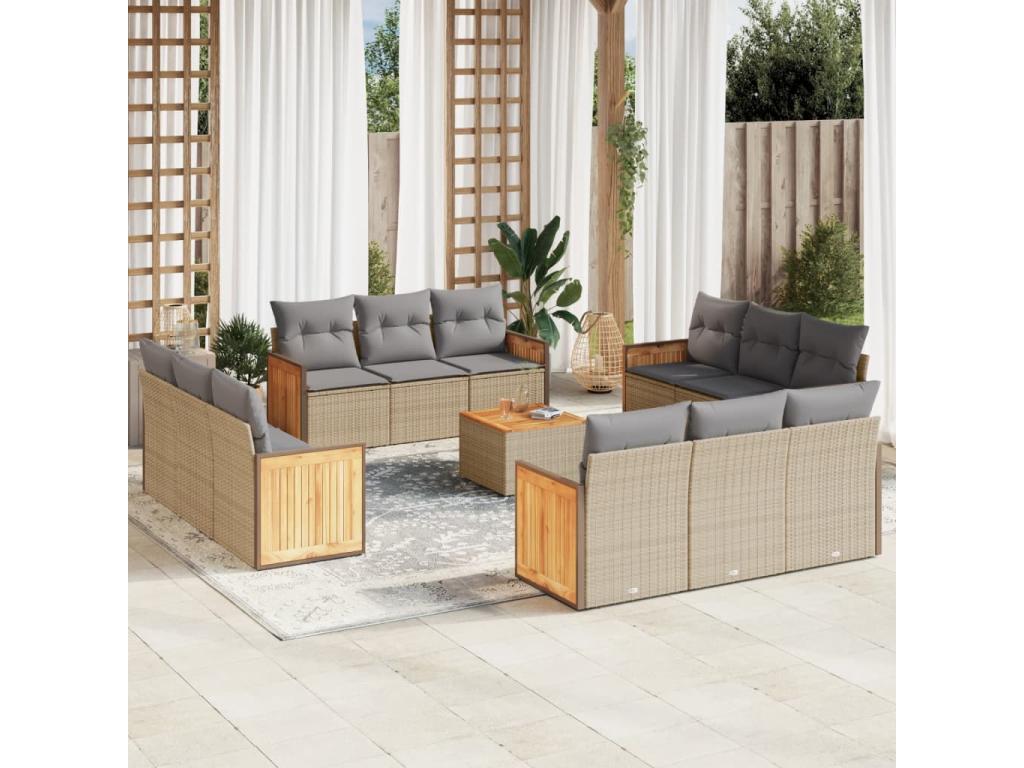 Salon de jardin avec coussins 13 pcs beige résine tressée QFIO25511