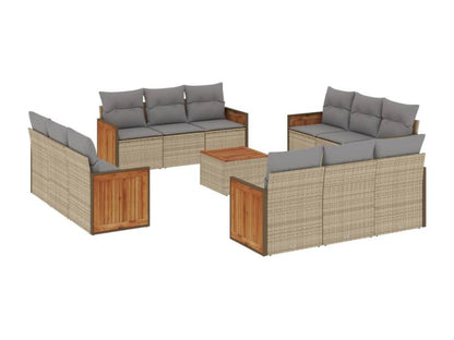 Salon de jardin avec coussins 13 pcs beige résine tressée QFIO25511
