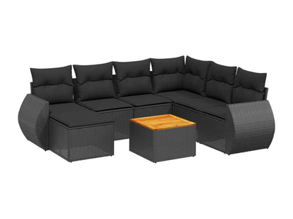 Salon de jardin 8 pcs avec coussins noir résine tressée AZBV94816