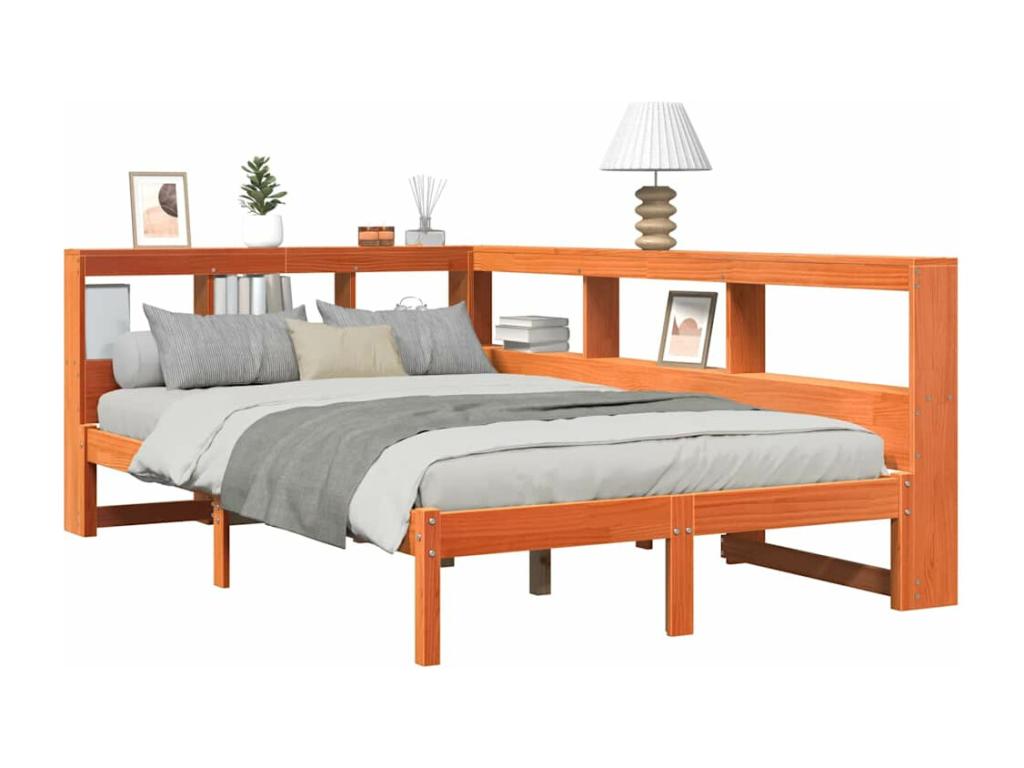 Lit bibliothèque sans matelas cire marron 120x190cm pin massif IMKD43031