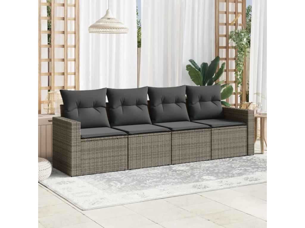 Salon de jardin 4 pièces avec coussins gris résine tressée BHSN05011