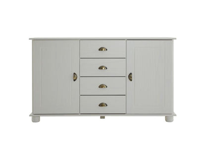 Buffet Artigeo commode bahut vaisselier meuble bas rangement avec 4 tiroirs au centre et 2 portes en pin massif lasuré blanc VIRI61594