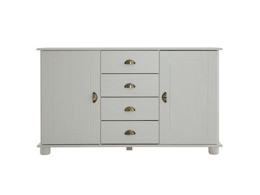 Buffet Artigeo commode bahut vaisselier meuble bas rangement avec 4 tiroirs au centre et 2 portes en pin massif lasuré blanc VIRI61594
