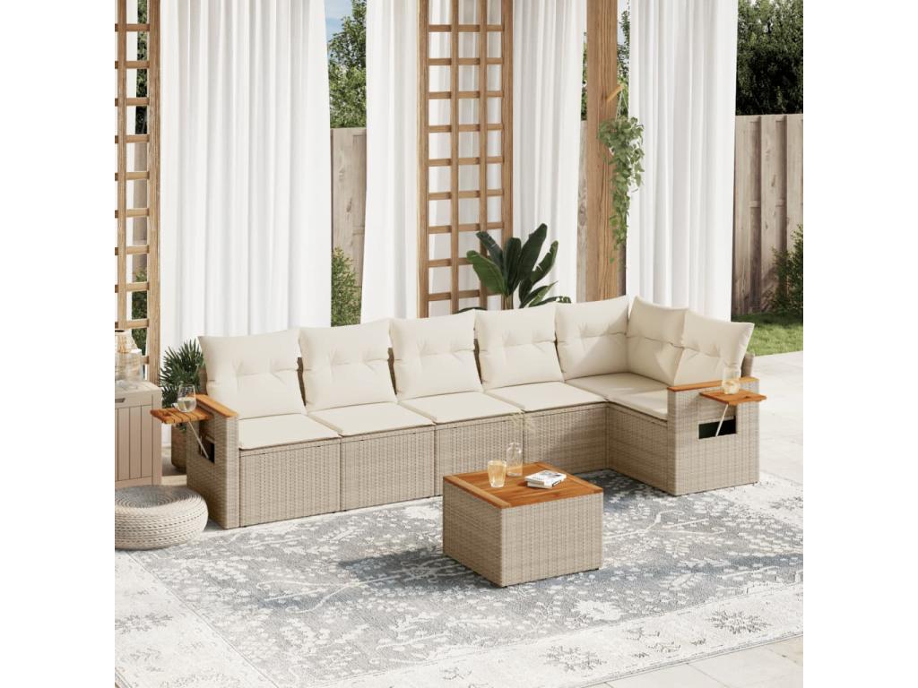Salon de jardin avec coussins 7 pcs beige résine tressée EFHO08039