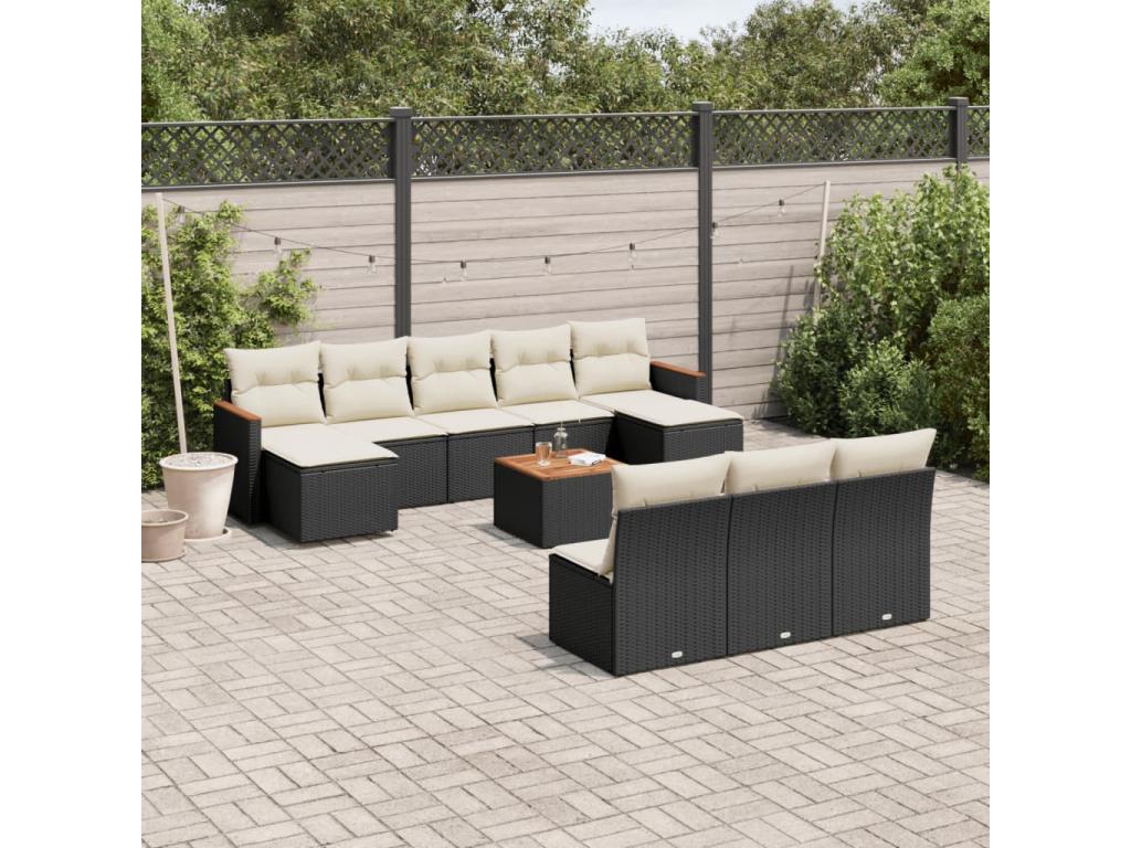 Salon de jardin 11 pcs avec coussins noir résine tressée JRHS76370