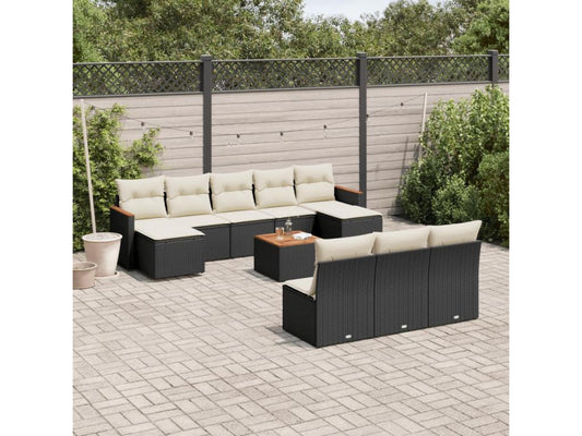 Salon de jardin 11 pcs avec coussins noir résine tressée JRHS76370