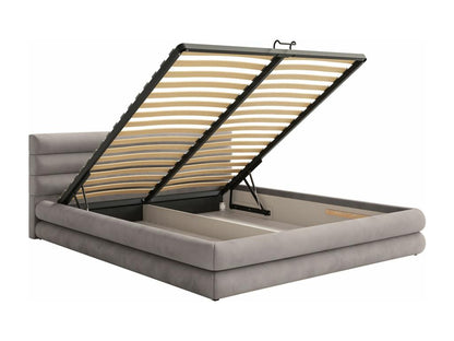Lit coffre - 160x200 cm - en velours déperlant gris clair - Artigeo HWHH85419