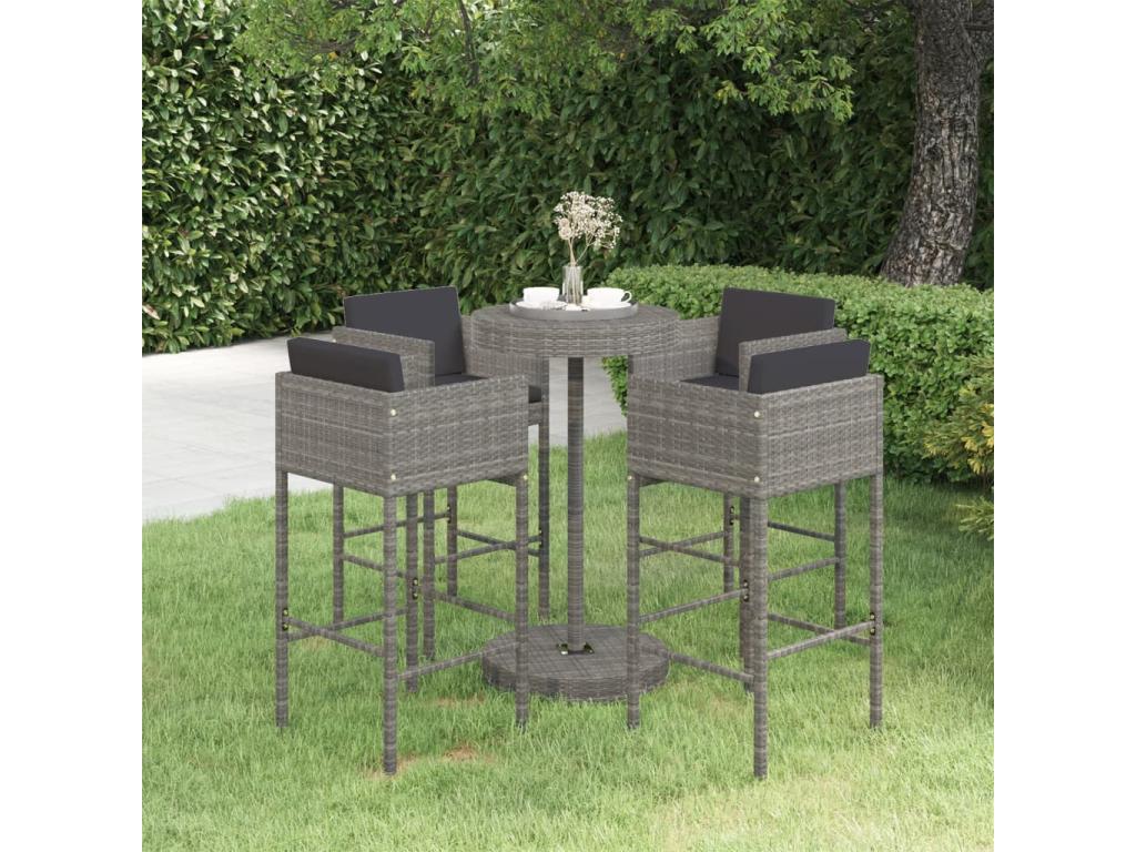 Ensemble de bar de jardin 5 pcs et coussins Résine tressée Gris CJWP78955