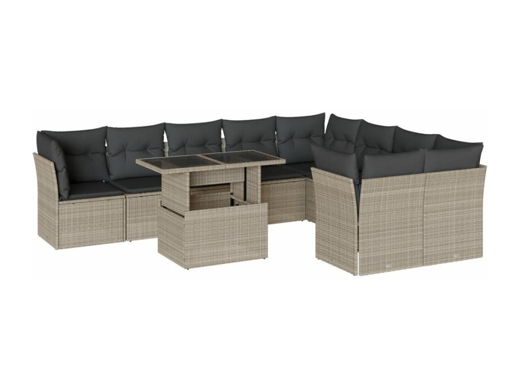 Salon de jardin avec coussins 10 pièces gris clair résine tressée ICRA44954