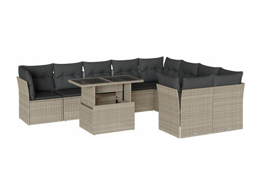 Salon de jardin avec coussins 10 pièces gris clair résine tressée ICRA44954