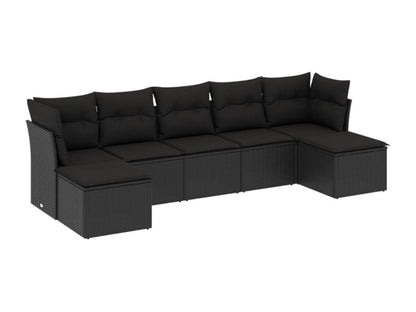 Salon de jardin 7 pcs avec coussins noir résine tressée NNNL29278