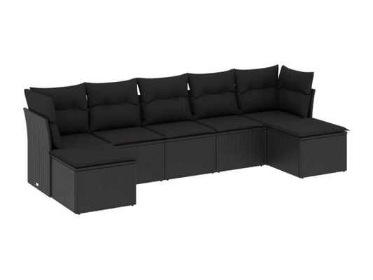 Salon de jardin 7 pcs avec coussins noir résine tressée NNNL29278