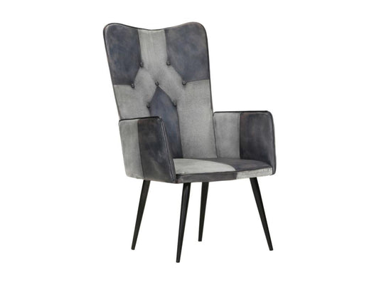 Fauteuil à oreilles Gris Cuir véritable LTJW77352