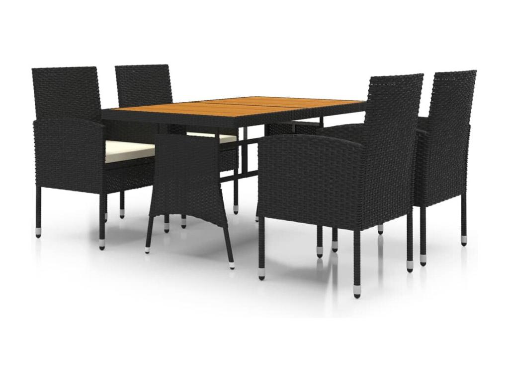 Mobilier à dîner d'extérieur 5 pièces Résine tressée Noir VWUM69331