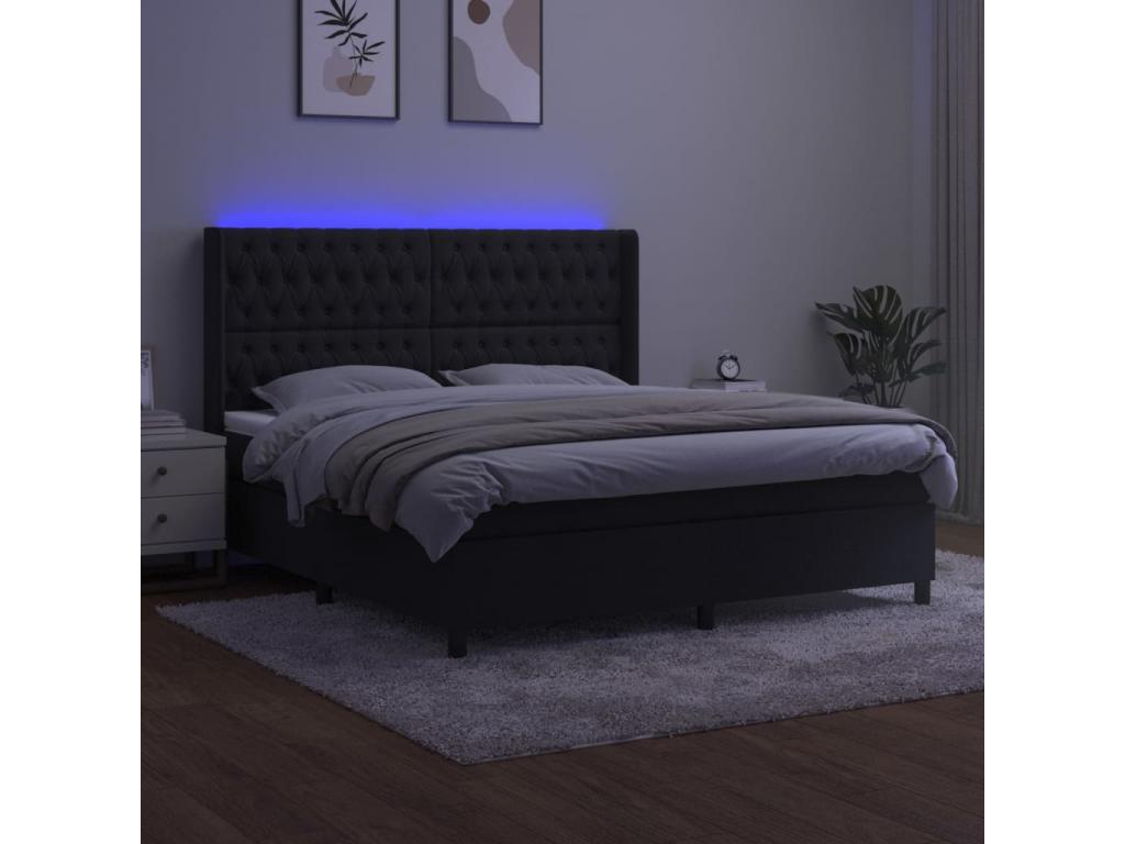 Sommier tapissier avec matelas et LED Noir 180x200 cm Velours OYGS31579