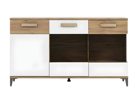 Buffet 3 portes battantes Chêne Miel/Blanc LED - Chezlova - L 155.5 x l 39.5 x H 90 cm ANII75578