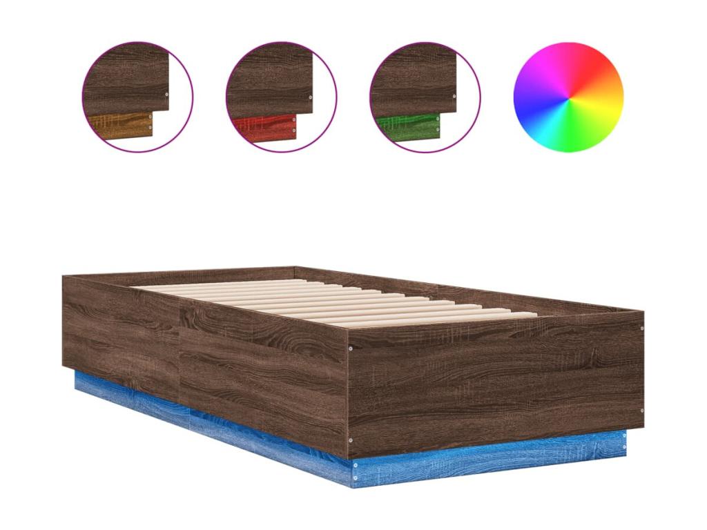 Cadre de lit avec Artigeoères LED chêne marron 100x200 cm GVHZ13985