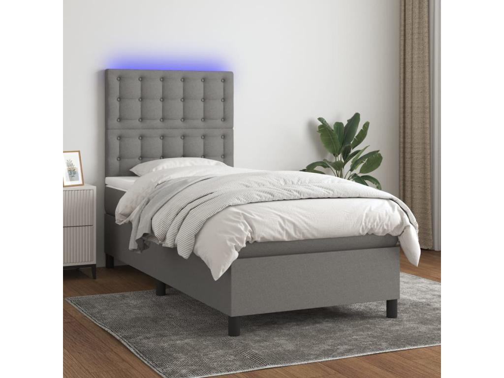 Sommier à Artigeo de lit et matelas et LED Gris foncé 100x200 cm SBYU59567