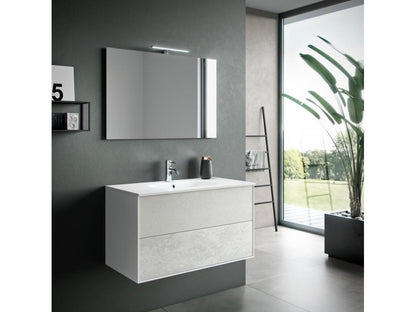 Ensemble meuble de salle de bain 2 tiroirs bois blanc et miroir à LED Artigeo L 90cm TVJS29086