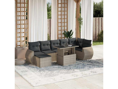 Salon de jardin 8 pièces avec coussins gris clair résine tressée YTYE02296