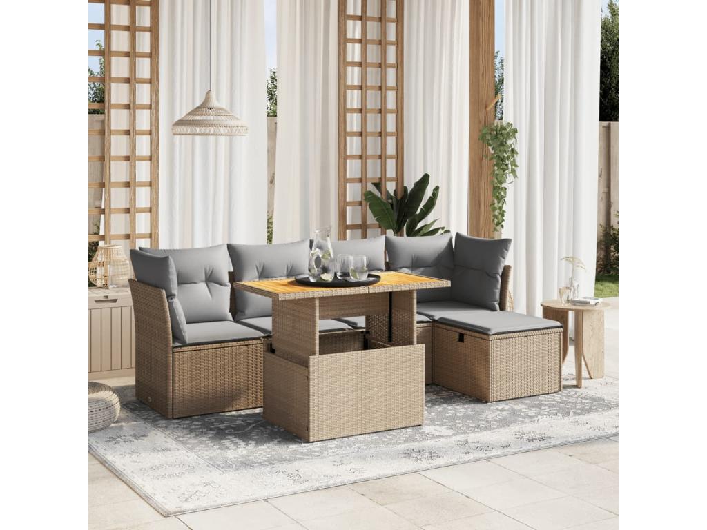 Salon de jardin avec coussins 6 pièces beige résine tressée XBZB66993
