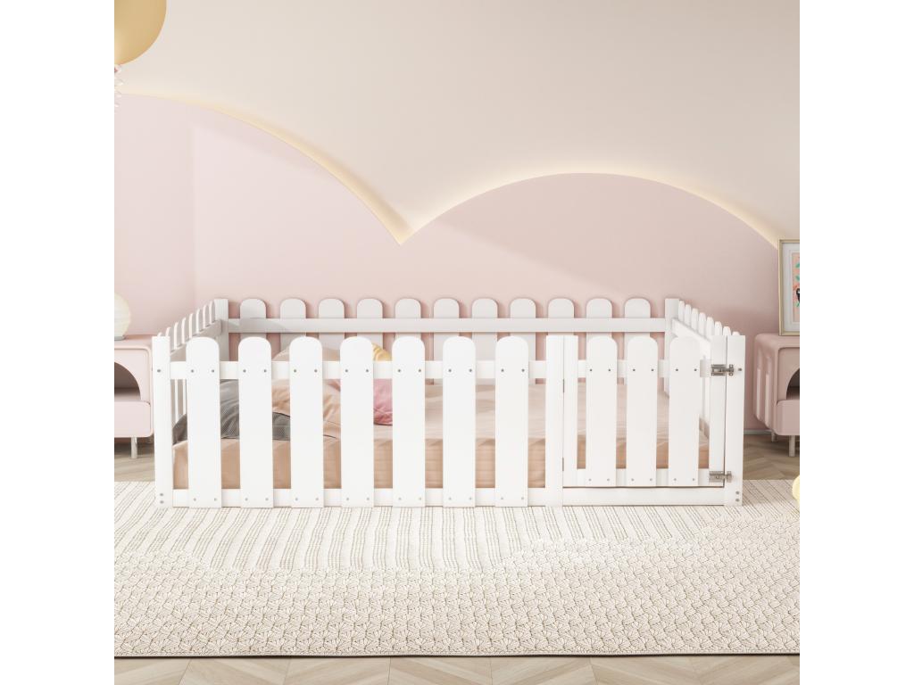 Lit enfant 140x200cm en bois - avec barrière de sécurité - Blanc JBCJ40264