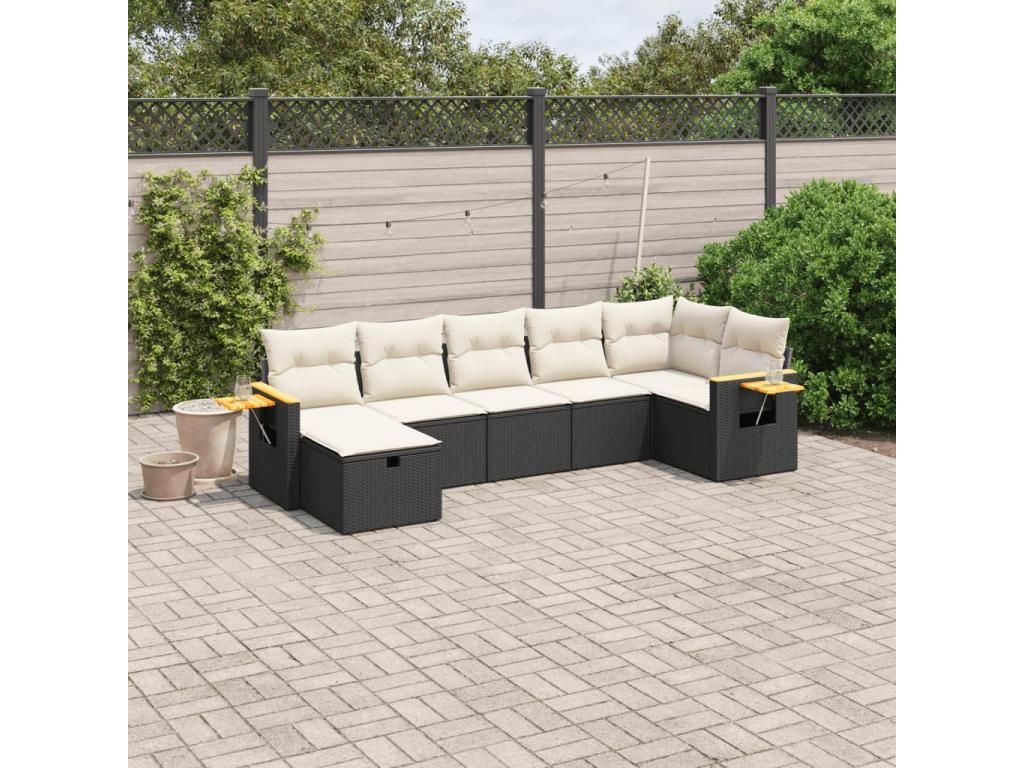 Salon de jardin 7 pièces avec coussins noir résine tressée NZDP41578