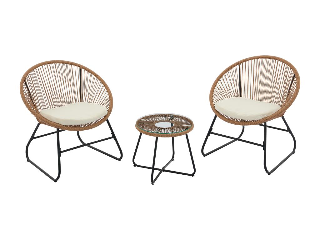 Salon de jardin en résine tressée 2 fauteuils et une table basse - Naturel clair - PISALE de Artigeo KKVY35455