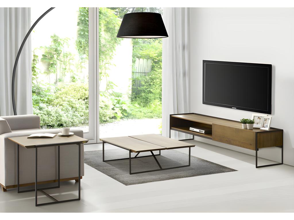 Meuble TV 1 niche et 1 tiroir en pin et métal marron - Artigeo EVXA93122