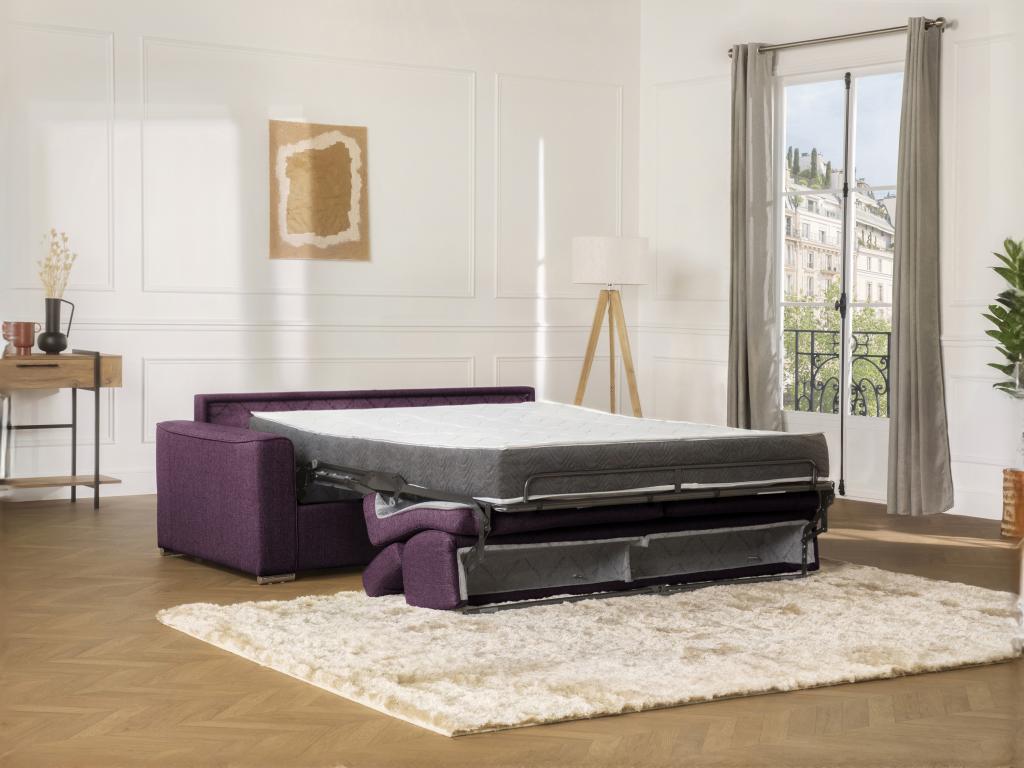 Canapé 4 places convertible express en tissu violet - Couchage 160 cm - Matelas 18 cm Chezlova ZQAX62233