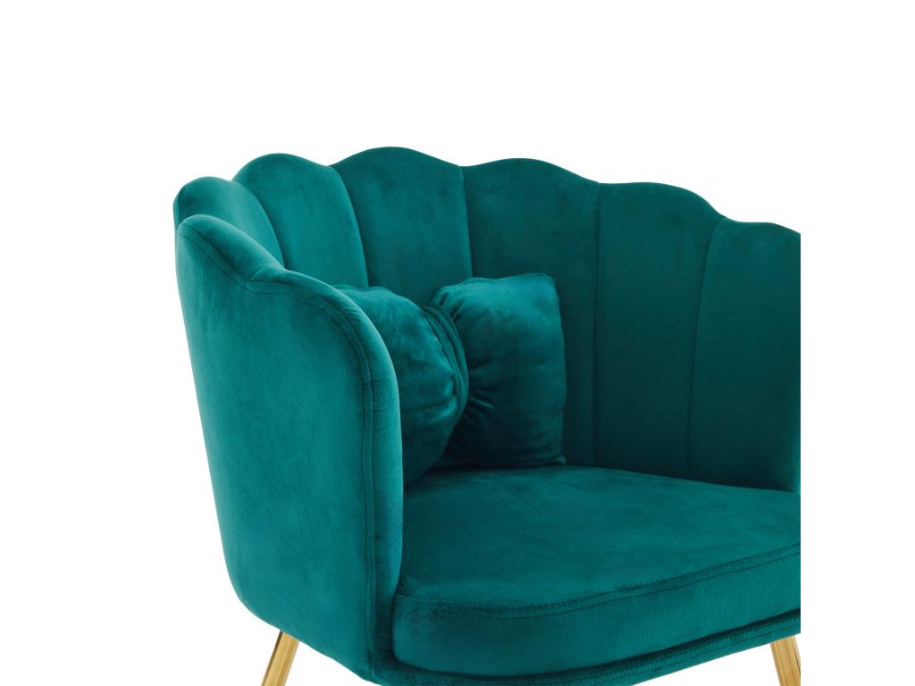 Lot de 4 Chaises en velours - avec dossier en forme de pétale - pieds en métal doré - Vert sapin PALE41685