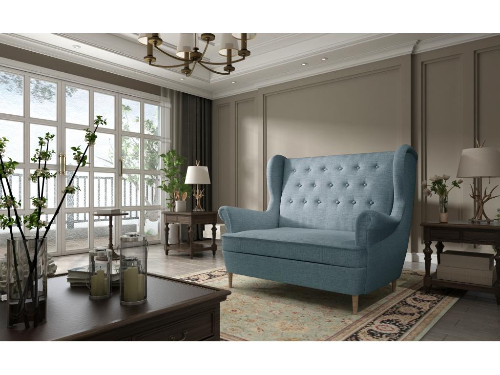 Canapé 2 places tissu bleu clair capitonné Cosymeub 150cm QSXN43151