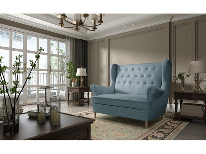 Canapé 2 places tissu bleu clair capitonné Cosymeub 150cm QSXN43151