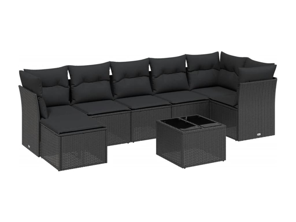 Salon de jardin 8 pcs avec coussins noir résine tressée NJKY82010