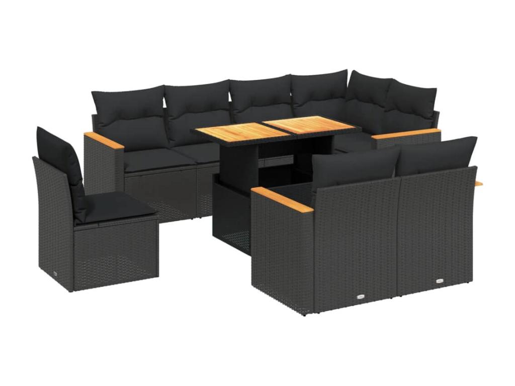 Salon de jardin 9 pcs avec coussins noir résine tressée CXBA79966