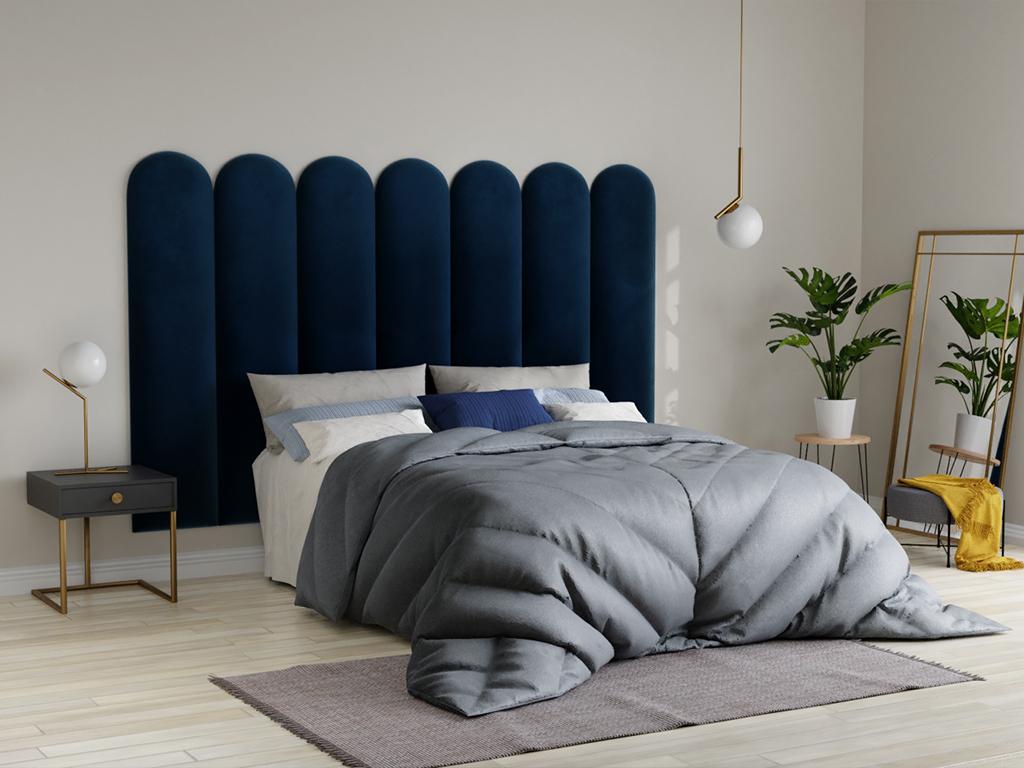 Panneaux muraux tête de lit - 210 cm - Velours - Bleu - Artigeo LWTT57851