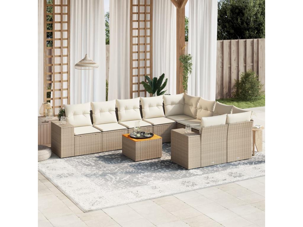 Salon de jardin avec coussins 10 pcs beige résine tressée JAYE58145