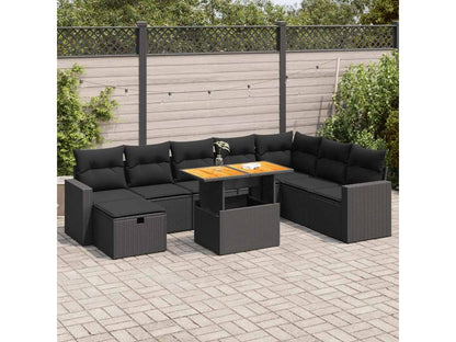 Salon de jardin avec coussins 9 pcs noir résine tressée Artigeo DATA72053