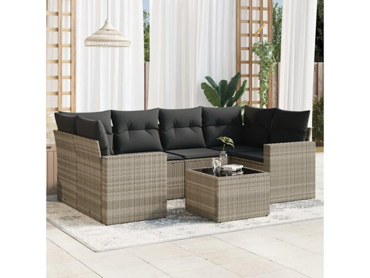 Salon de jardin avec coussins 7 pièces gris clair résine tressée ZHPL57219