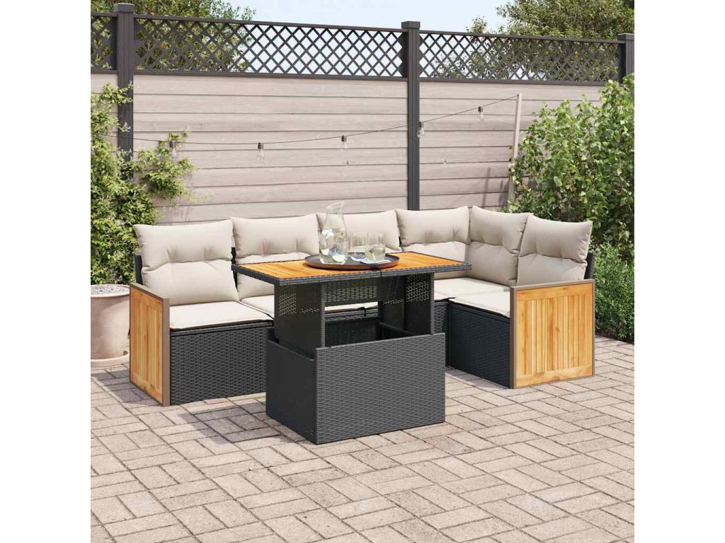 Salon de jardin 6 pcs avec coussins noir résine tressée Artigeo ZWFM57692