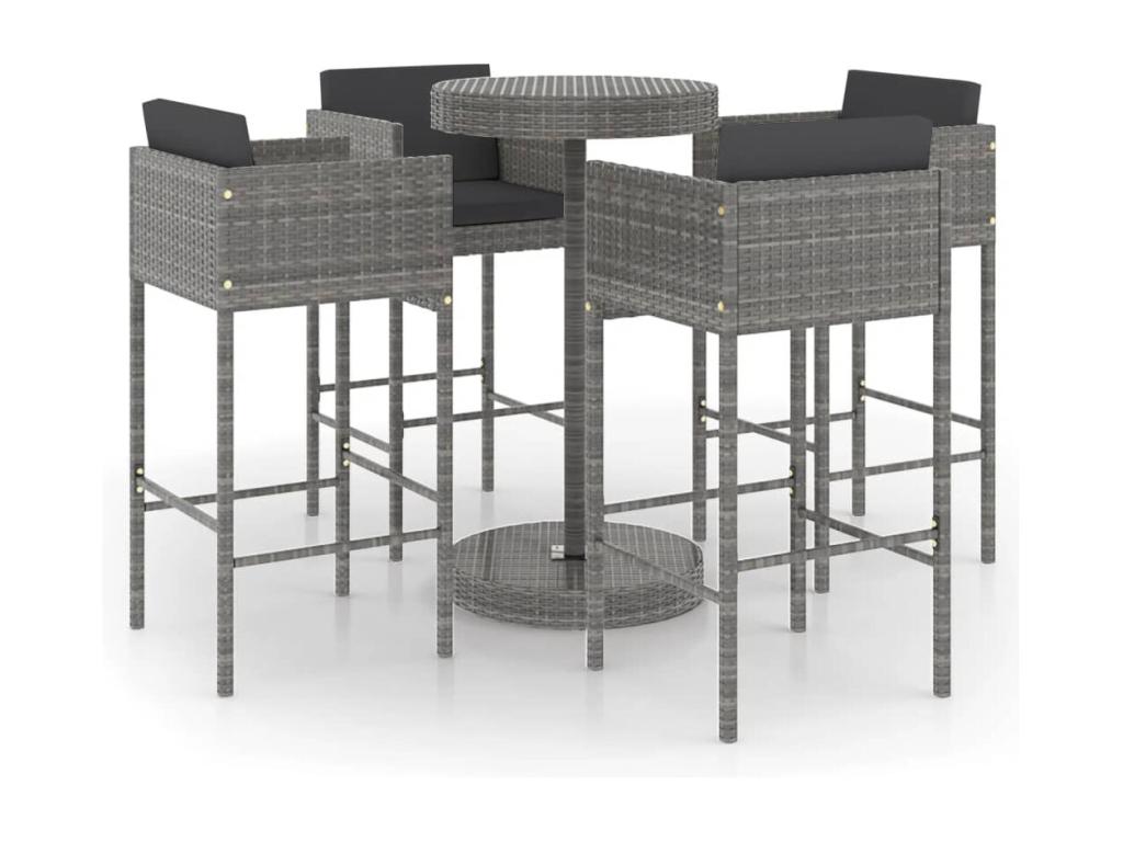 Ensemble de bar de jardin 5 pcs et coussins Résine tressée Gris CJWP78955