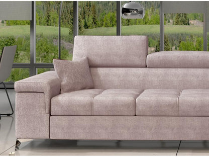Canapé angle droit convertible tissu rose clair avec appuis-tête réglables Artigeo 280cm BWGG35176