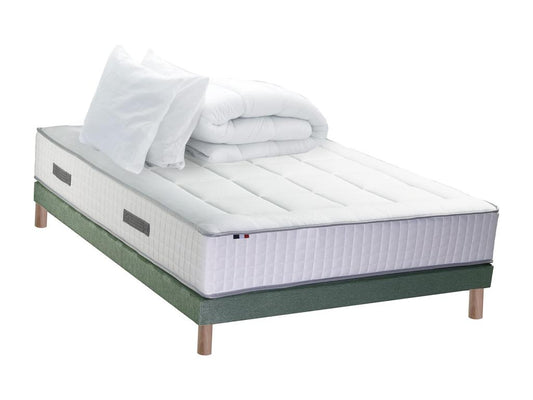 Ensemble Artigeo 2 matelas mémoire de forme sommier et couette Dimensions - 140x190 cm Sommier - Vert celadon YNYL51863