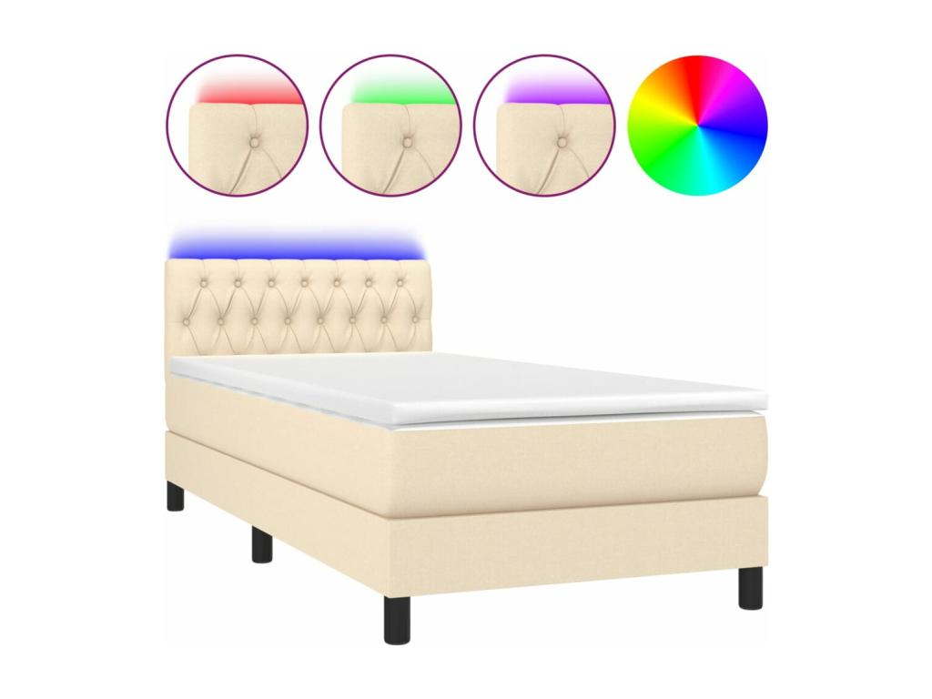 Sommier tapissier avec matelas et LED Crème 90x190 cm Tissu WOZB67166