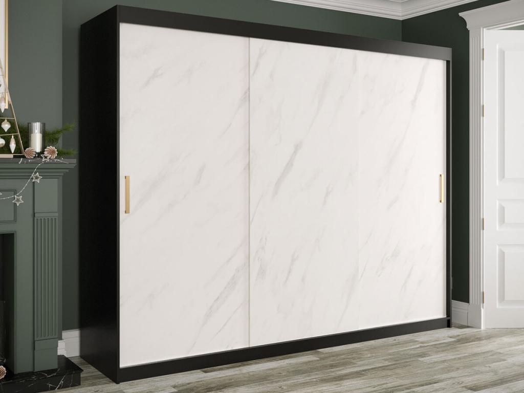 Armoire Chezlova 251 Noir mat - Marbre blanc 200x250x62cm Portes d'armoire Glissement VQIQ22265