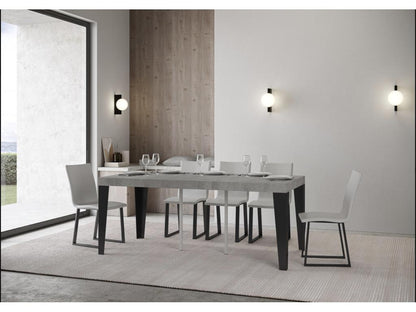 Console extensible design bois et acier mat Artigeo-Couleur Gris ciment-Support 4 pieds-3 rallonges épaisses ULFH30713