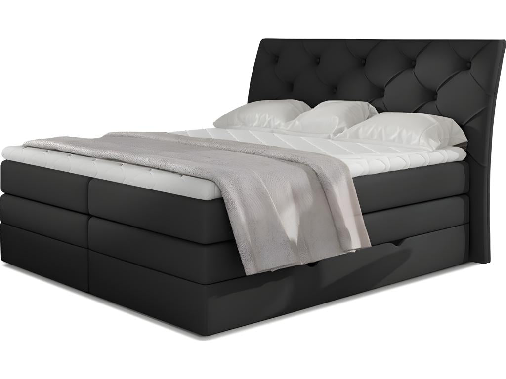 Ensemble boxspring complet tête de lit sommiers matelas surmatelas Artigeo en simili noir - 140x200 cm KANY91970