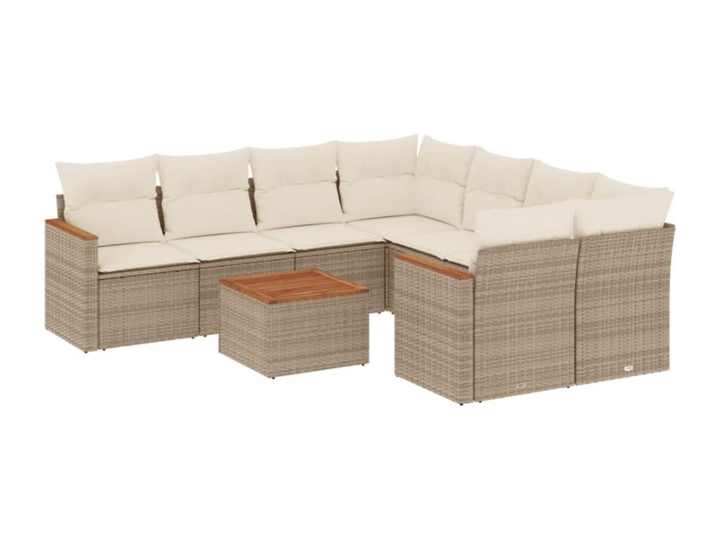 Salon de jardin avec coussins 9 pcs beige résine tressée PDPC90324
